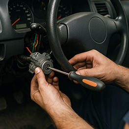 Rekey car ignition process close-up in Houston TX