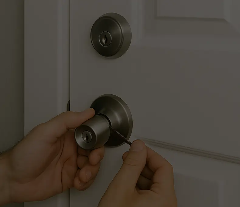 Technician unlocking front door during home lockout in Houston TX Home Lockout Houston TX