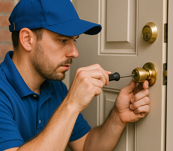Expert locksmith changing door lock in Houston Texas