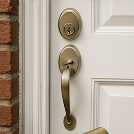 Locksmith fixing front door lock at Houston TX residence